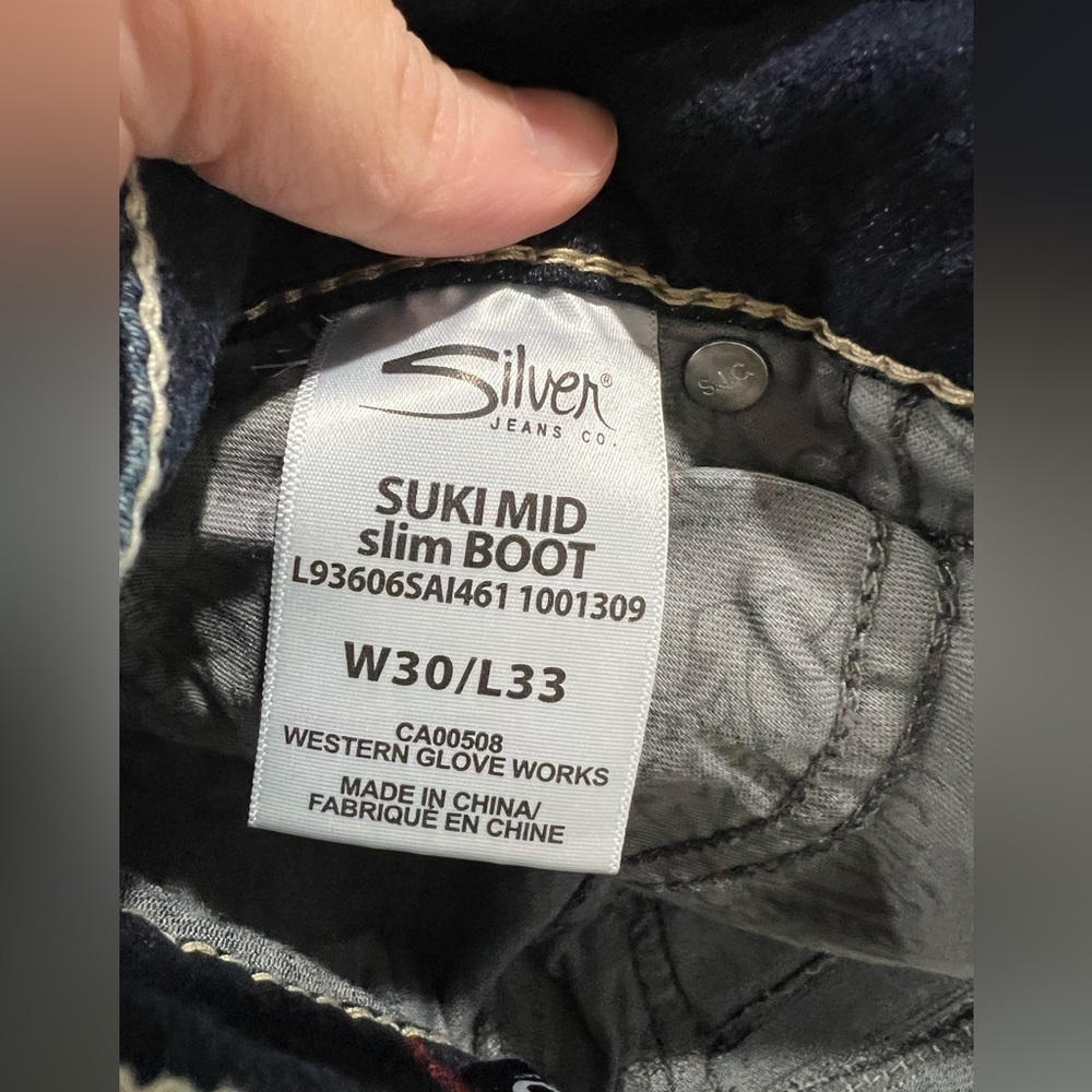 NEW NWT suki‎ mid slim boot silver Jeans 30/33 30x33 - Picture 4 of 13